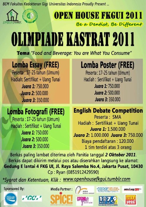 Lomba Poster OLIMPIADE KASTRAT FKG UI 2011 (deadline 2 